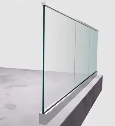 Metforce Channel frameless glass balustrade with aluminium base shoe and stainless steel handrail, Perth