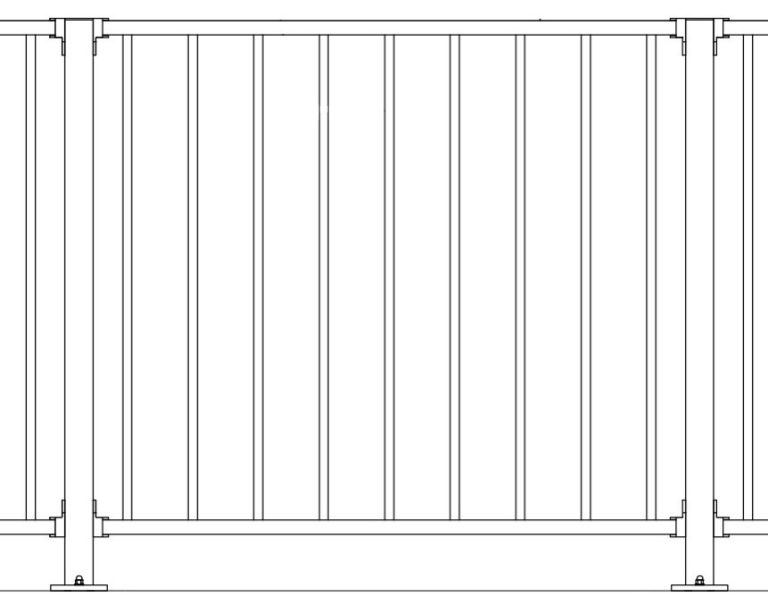 Metforce Pioneer economy aluminium balustrade with vertical infill panels and no toprail, powder coated, Perth