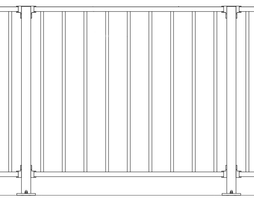 Metforce Pioneer economy aluminium balustrade with vertical infill panels and no toprail, powder coated, Perth