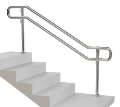 Metforce stainless steel floor mounted handrail with round posts and kick rail, Perth