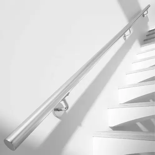 Metforce stainless steel wall mounted handrail with round profile and wall brackets, brushed finish, Perth
