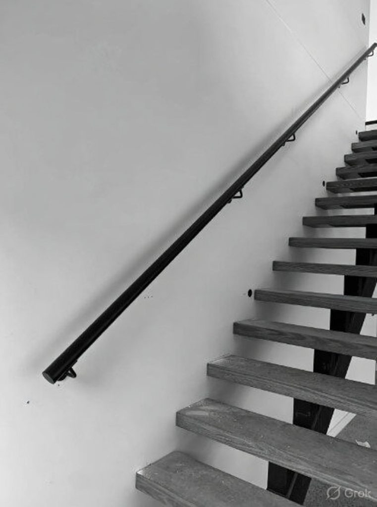 e Wall Handrails (Aluminium) Alt Text: Metforce aluminium wall mounted handrail with discreet brackets, powder coated, Perth