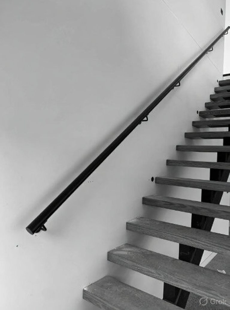 e Wall Handrails (Aluminium) Alt Text: Metforce aluminium wall mounted handrail with discreet brackets, powder coated, Perth